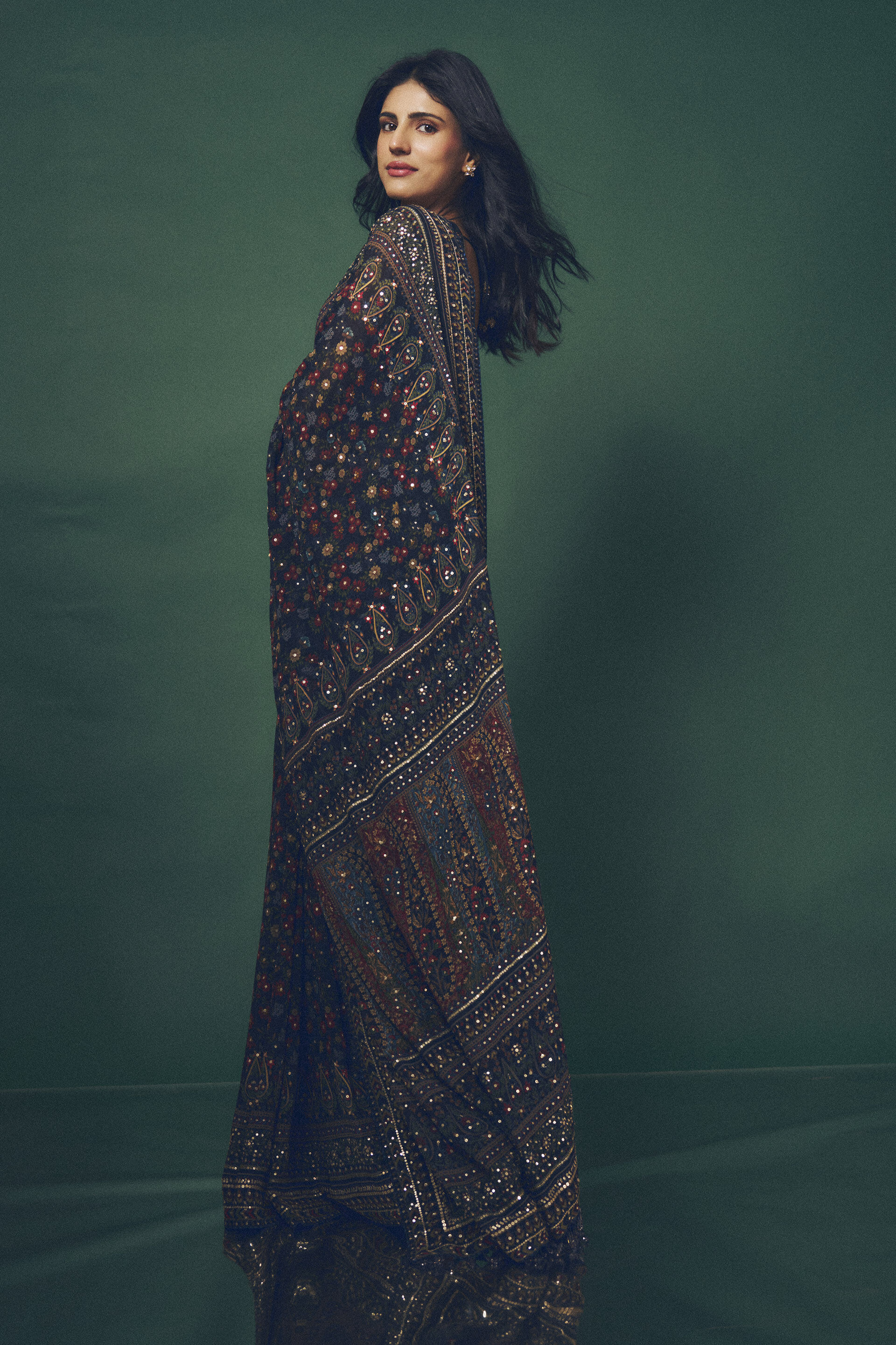 Amalaka Sequin Georgette Saree - Blue, , image 2